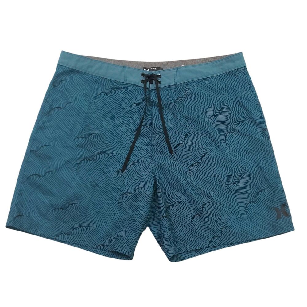 Hurley Board Shorts Mens 36 Green Lightweight Striped Outdoor Beach Pool Travel
